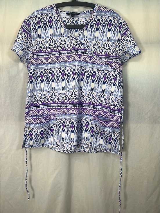 Cassandra O Tops - Cassandra O Purple Patterned Scrub Top Women's Medium